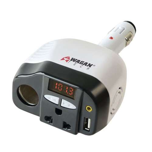 Wagan 120 Watt 12V Smart AC USB Inverter w/ FM Transmitter 2413-6